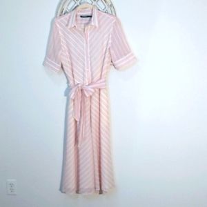 Shirt dress by Lauren RALPH LAUREN Pink belted, midi, pink stripes. Size 10